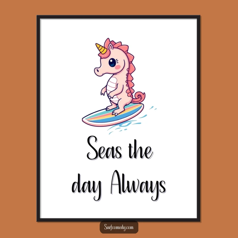 Funny Free Printable Wall Art: Seahorse Surfboard - Whimsical Downloadable Decor!
