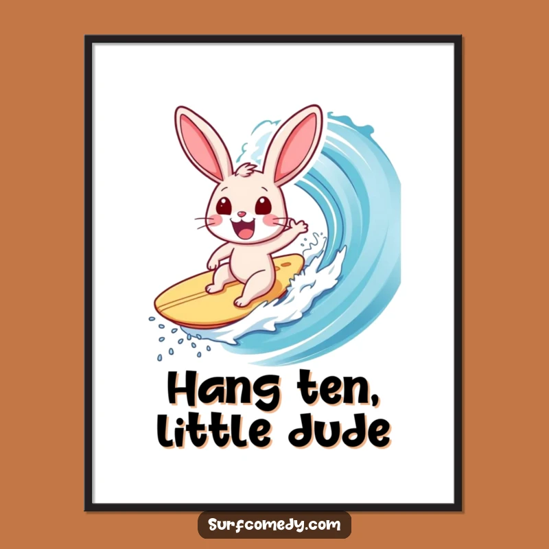 Free Printable Surfer Rabbit Wall Art - Exhilarated Rabbit Catching Wave Funny Downloadable Home Decor