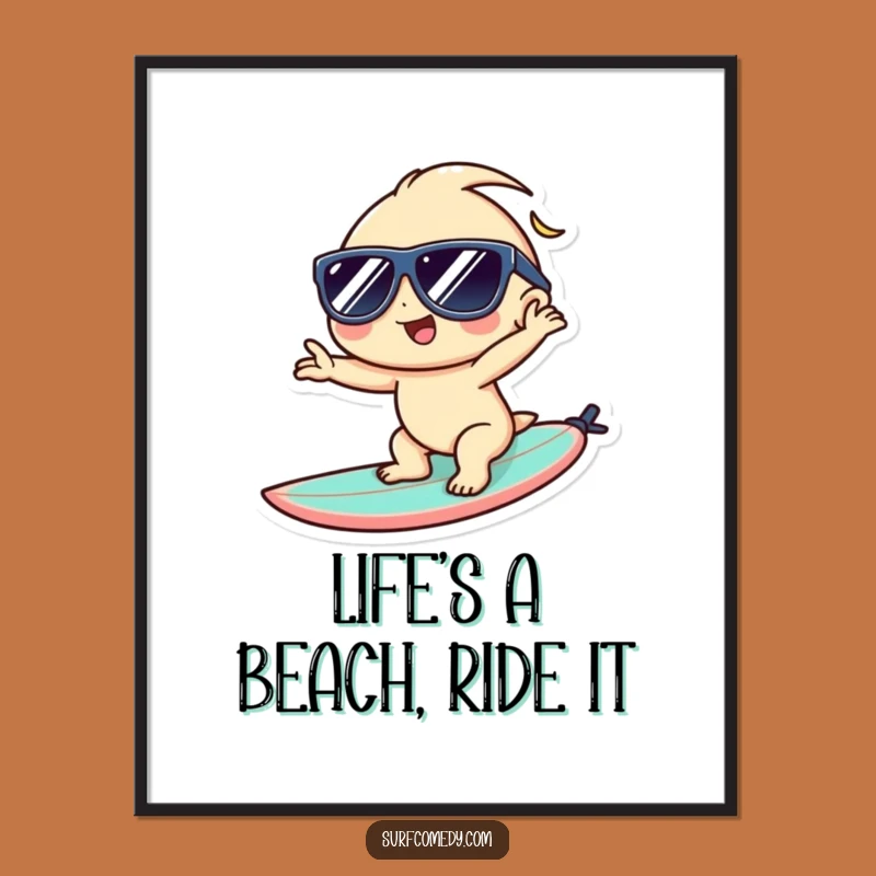 Funny Free Printable Wall Art: Cool Kawaii Surfer Dude for a Beach Vibe!
