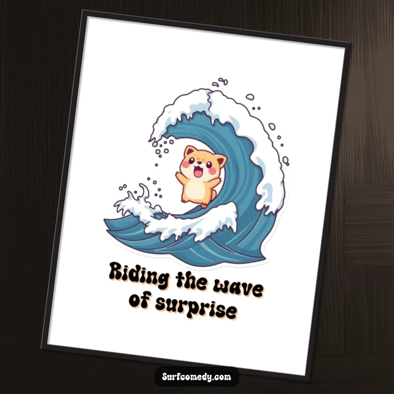 Funny Free Printable Wall Art: Surprised animal comically tossed into the air by a rogue wave, humorous wall decor.