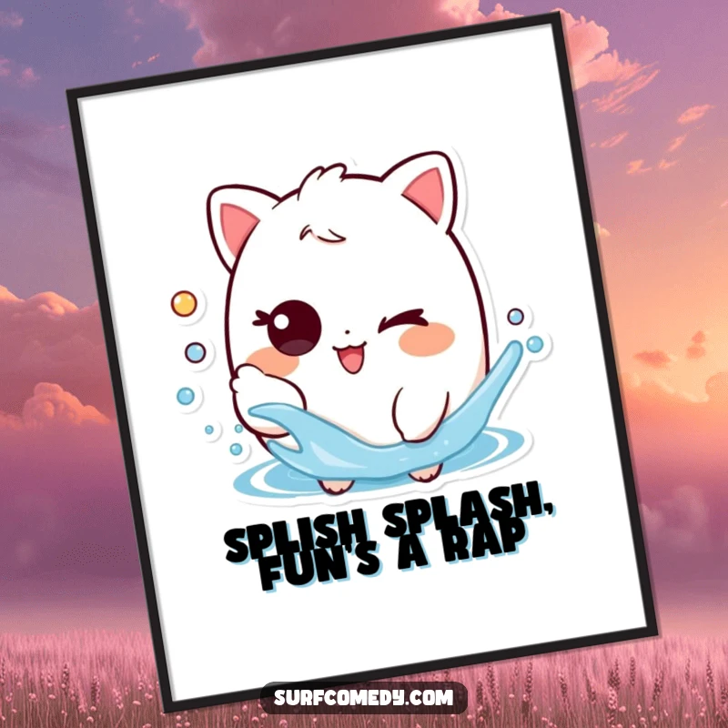 Funny Free Printable Wall Art: Playful character winks and splashes water, adding fun decor.