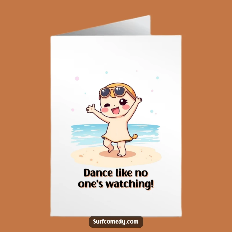 Free Printable Funny Beach Dance Birthday Card - Kawaii Character Fun Downloadable