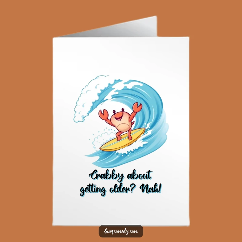 Free Printable Birthday Card - Happy Crab Handstand Surfer Downloadable Fun