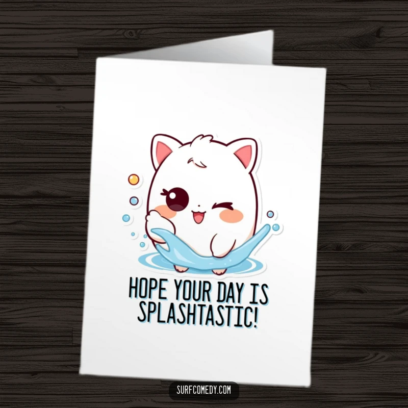 Funny Free Printable Birthday Card: Playful character winks and splashes water, ready for birthday fun.