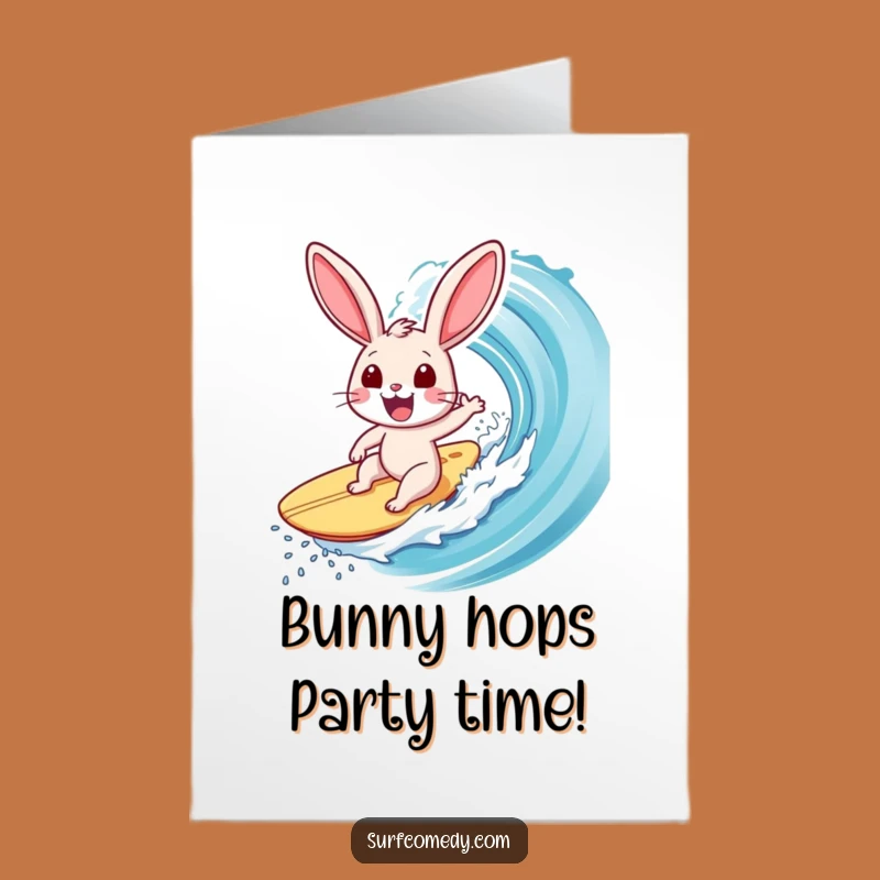 Free Printable Surfer Rabbit Birthday Card - Exhilarated Rabbit Catching Wave Funny Downloadable Gift
