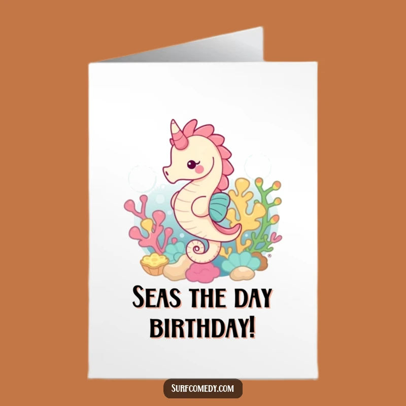 Funny Free Printable Birthday Card: Happy Seahorse Swims, Ocean DIY Gift!
