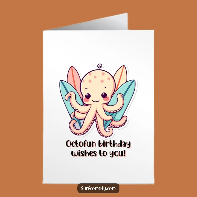 Free Printable Birthday Card: Octopus Surfer - Fun Birthday Download Gift