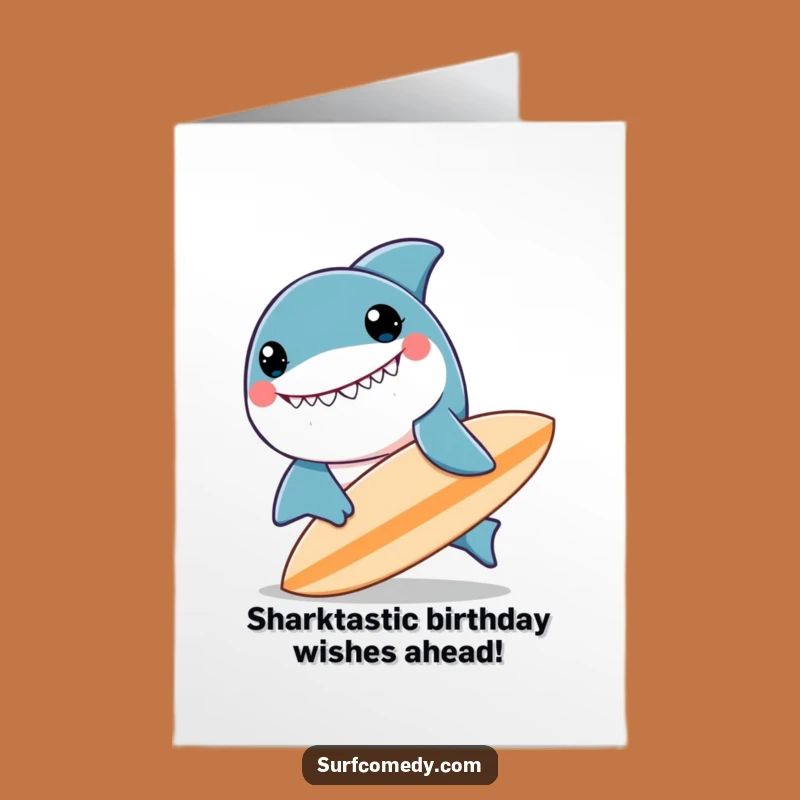 Free Printable Birthday Card: Funny Shark Nudging Surfboard - Instant Download Gift