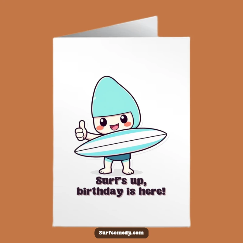 Free Printable Birthday Card: Kawaii Surfer Thumbs Up Cheerful Funny Downloadable Gift