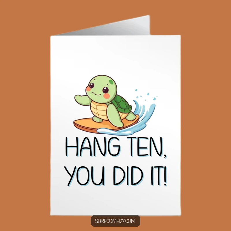 Free Printable Congrats Card: Kawaii Turtle Surfing - Downloadable Celebration