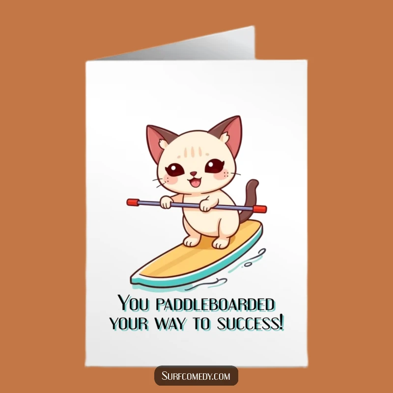 Free Printable Congratulations Card: Cat Paddleboard Balance Downloadable Gift