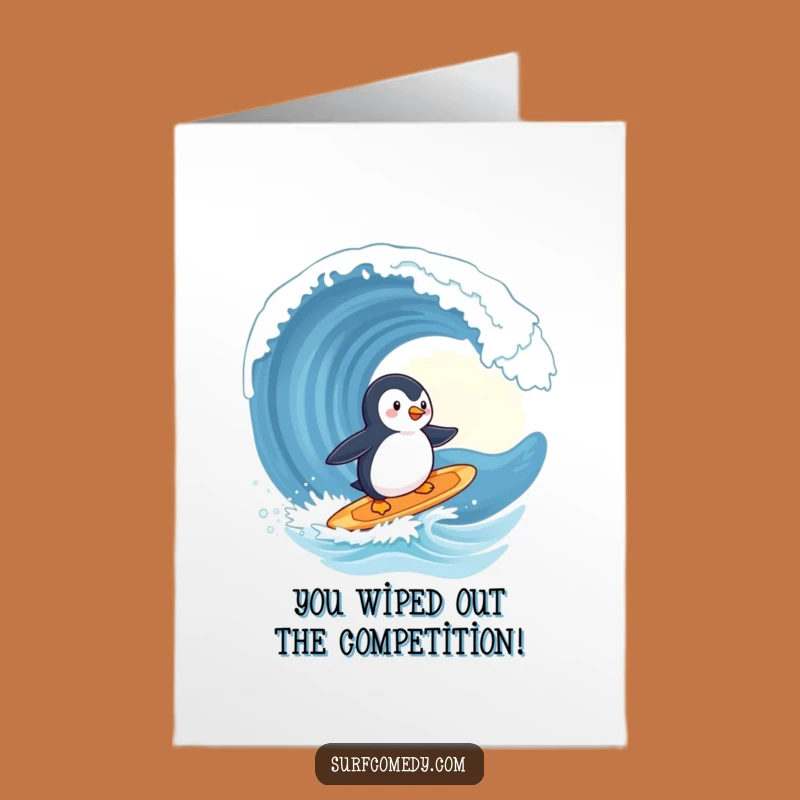 Free Printable Congrats Card: Penguin Surfer Triumph, Awesome Downloadable Gift