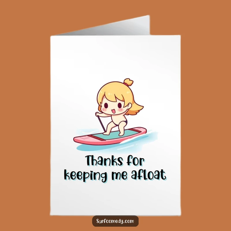 Free Printable Paddleboard Thank You Card - Kawaii Character Balance Appreciation Downloadable
