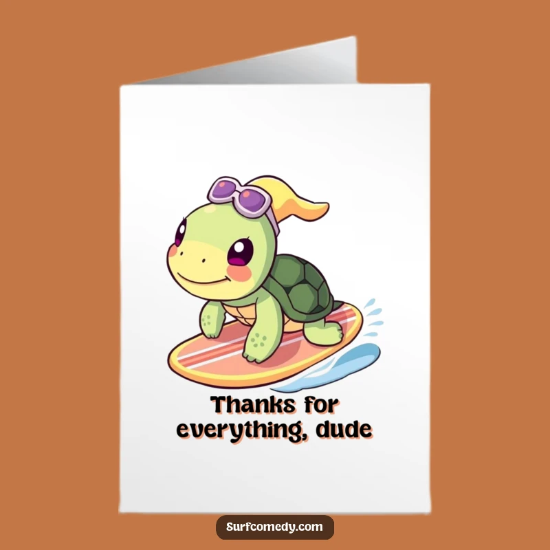 Free Printable Thank You Card: Grateful Surfing Turtle, Easy Print at Home Gift
