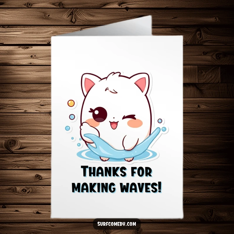 Funny Free Printable Thank You Card: Playful character winks and splashes water, sending thanks.