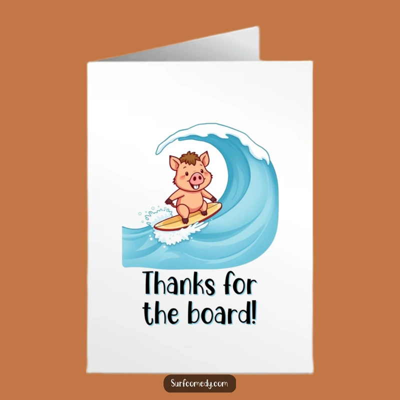 Free Printable Surfer Boar Thank You Card: Happy Wave Swine Downloadable Gift