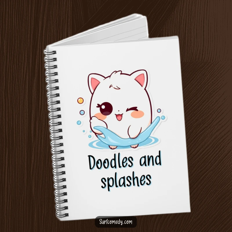 Funny notebook featuring a playful character with a mischievous wink, splashing water, ideal for jotting down fun thoughts and ideas.