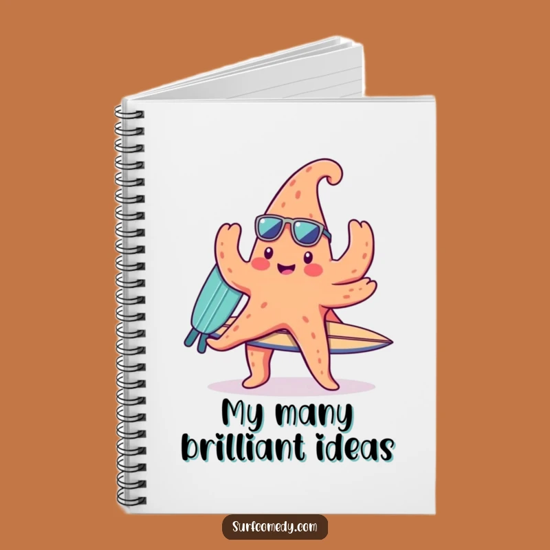 Funny Kawaii Starfish Surfer Notebook, Cute Stationery Gift Idea