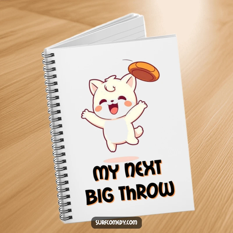 Funny Kawaii notebook cover featuring a cute character joyfully catching a frisbee, inspiring fun and creativity.