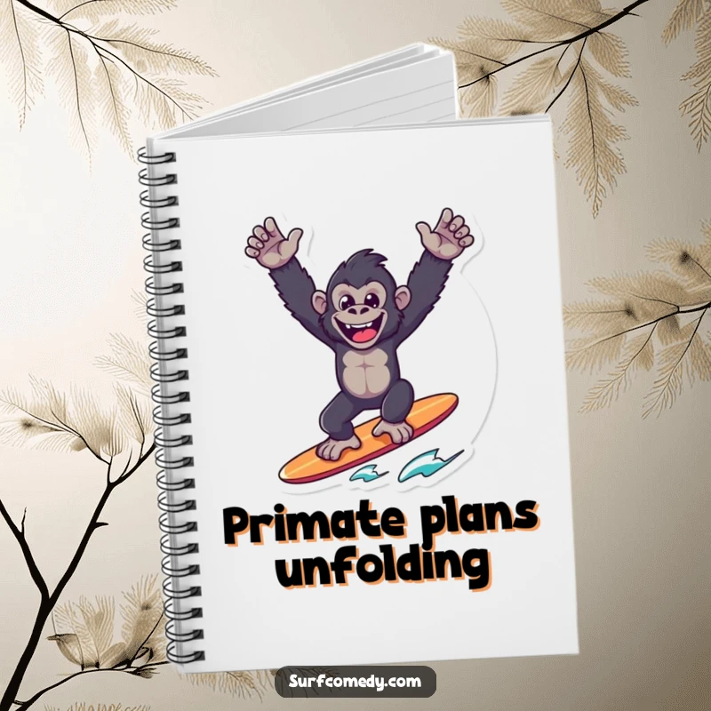 Funny Gorilla Surfer Notebook: A gorilla celebrates surfing victory, inspiring courageous thoughts and humorous note-taking.