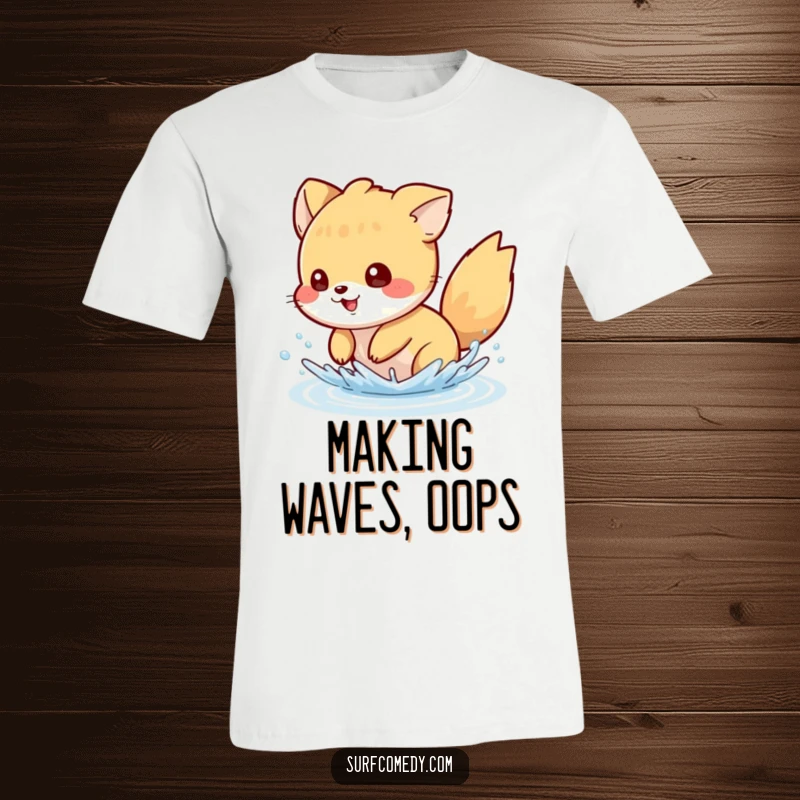 Funny t-shirt of a mischievous animal character energetically splashing water with its tail, embodying pure, playful joy.