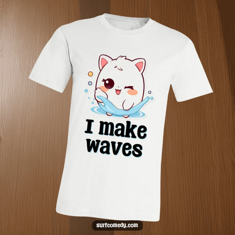 Funny t-shirt featuring a playful character with a mischievous wink, captured in the act of splashing water with its hand.