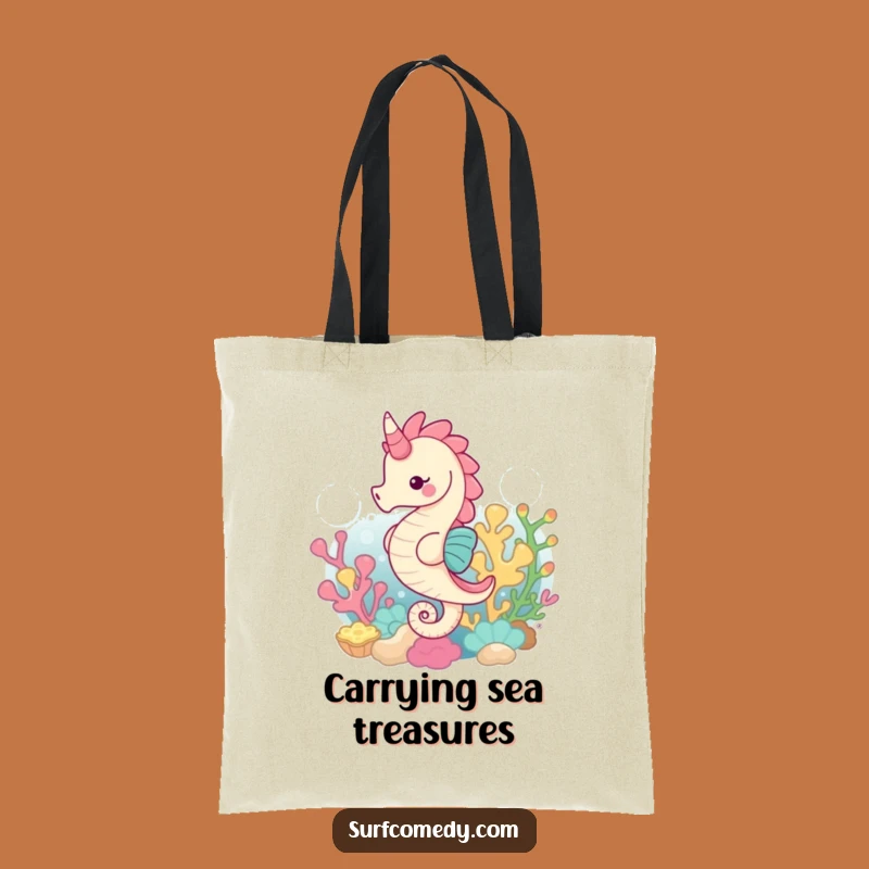 Funny Seahorse Coral Tote Bag: Carry Your Ocean Dreams!