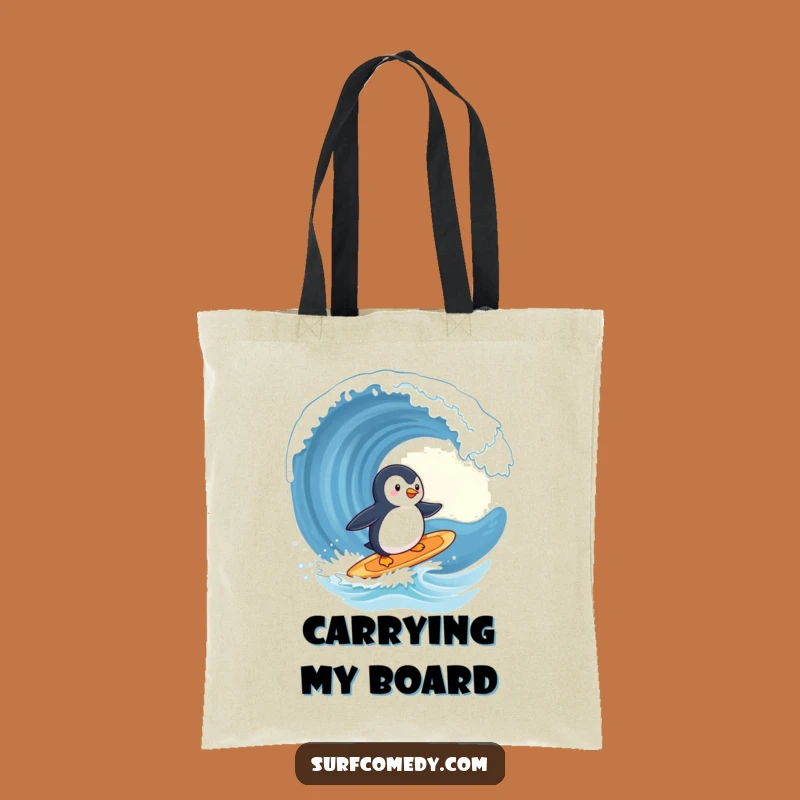 Funny Penguin Surfing Wave Tote Bag - Cute Animal Beach Accessory Gift!
